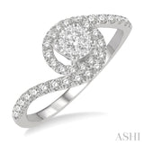 1/2 ctw Bypass Lovebright Round Cut Diamond Cluster Ring in 14K White Gold
