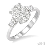 5/8 ctw Oval Shape Lovebright Baguette and Round Cut Diamond Cluster Ring in 14K White Gold
