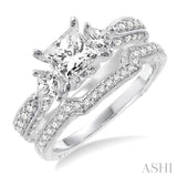 1 5/8 Ctw Diamond Wedding Set with 1 1/2 Ctw Princess Cut Engagement Ring and 1/5 Ctw Wedding Band in 14K White Gold