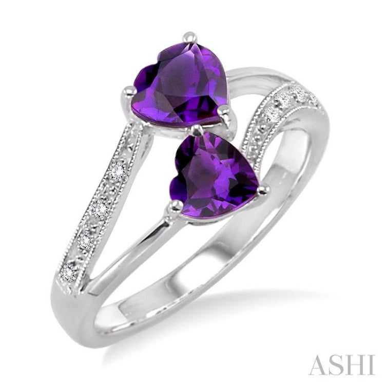 Sterling Silver Amethyst Heart Ring and Semi-Precious Stones
