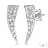 1/4 Ctw Horn Shaped Climbers Round Cut Diamond Earrings in 14K White Gold