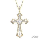 3/4 Ctw Lovebright Round Cut Diamond Cross Pendant in 14K Yellow and White Gold