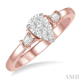 1/5 Ctw Pear Shape Round Cut & Baguette Diamond Lovebright Engagement Ring in 14K Rose and White Gold