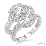 1 1/2 Ctw Diamond Wedding Set with 1 1/4 Ctw Round Cut Engagement Ring and 1/4 Ctw Wedding Band in 14K White Gold
