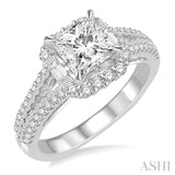 1 1/6 Ctw Diamond Engagement Ring with 5/8 Ct Princess Cut Center Stone in 14K White Gold