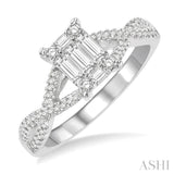 1/2 ctw Split Crisscross Shank Fusion Baguette and Round Cut Diamond Engagement Ring in 14K White Gold