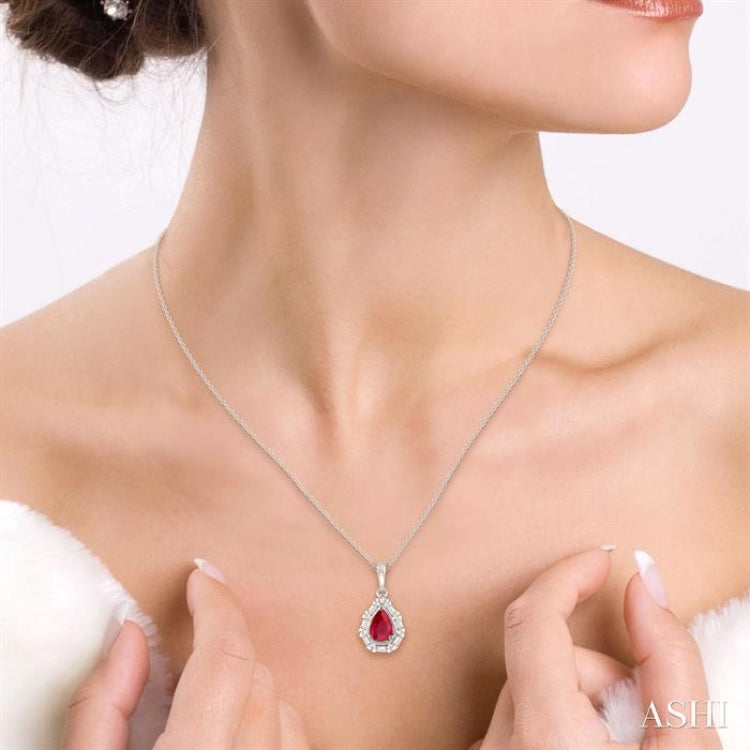 Pear Shape Gemstone & Baguette Diamond Pendant