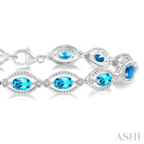 Silver Oval Shape Gemstone & Diamond Bracelet