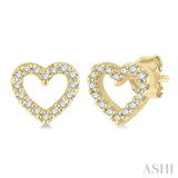 1/10 Ctw Heart Cutout Round Cut Diamond Petite Fashion Earring in 10K Yellow Gold
