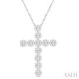 3/4 Ctw Lovebright Round Cut Diamond Cross Pendant in 14K White Gold with Chain