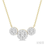 2 Ctw Triple Circle Lovebright Round Cut Diamond Necklace in 14K Yellow and White Gold