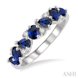 1/10 ctw Pear and Oval Shape 4X3MM Sapphire and Round Cut Diamond Precious Band in 14K White Gold