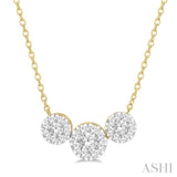 1 1/2 Ctw Triple Circle Lovebright Round Cut Diamond Necklace in 14K Yellow and White Gold