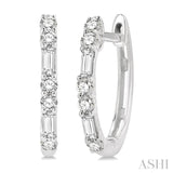 1/3 ctw Baguette and Round Cut Diamond Petite Huggies in 14K White Gold