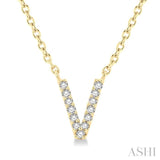 1/20 Ctw Initial 'V' Round Cut Diamond Pendant With Chain in 14K Yellow Gold