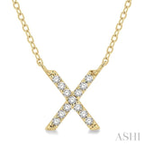 1/20 Ctw Initial 'X' Round Cut Diamond Pendant With Chain in 14K Yellow Gold