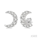 1/10 Ctw Crescent Moon Round Cut Diamond Petite Fashion Earring in 14K White Gold