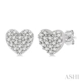 1/10 Ctw Heart Charm Round Cut Diamond Petite Fashion Earring in 14K White Gold