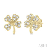 1/10 Ctw Four-Leaf Clover Round Cut Diamond Petite Fashion Earring in 14K Yellow Gold