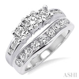 1 1/2 Ctw Diamond Wedding Set with 1 Ctw Round Cut Engagement Ring and 1/2 Ctw Wedding Band in 14K White Gold
