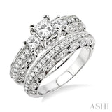 1 5/8 Ctw Diamond Wedding Set with 1 1/4 Ctw Princess Cut Engagement Ring and 3/8 Ctw Wedding Band in 14K White Gold