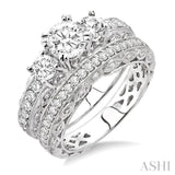 1 5/8 Ctw Diamond Wedding Set with 1 1/4 Ctw Round Cut Engagement Ring and 3/8 Ctw Wedding Band in 14K White Gold