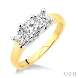 1 Ctw Three Stone Princess Cut Diamond Ring in 14K Yellow and White Gold