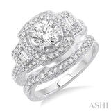 1 1/3 Ctw Diamond Wedding Set with 1 1/6 Ctw Round Cut Engagement Ring and 1/5 Ctw Wedding Band in 14K White Gold