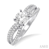 7/8 Ctw Diamond Engagement Ring with 1/2 Ct Round Cut Center Stone in 14K White Gold
