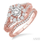 1 1/10 Ctw Diamond Wedding Set with 1 Ctw Round Cut Engagement Ring and 1/10 Ctw Wedding Band in 14K Rose Gold