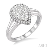 3/4 Ctw Pear Shape Round Cut Diamond Lovebright Ring in 14K White Gold