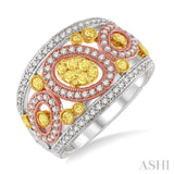 1 Ctw Round Cut Yellow and White Diamond Fashion Ring in 14K Tri Color Gold