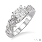 3/8 Ctw Princess Cut Diamond Lovebright Engagement Ring in 14K White Gold
