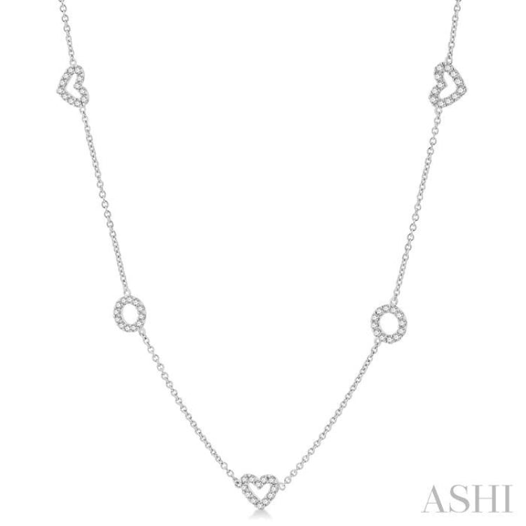 Heart & Circle Shape Diamond Station Necklace