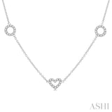Heart & Circle Shape Diamond Station Necklace