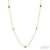 3/8 ctw Round Cut Diamond and 2.6MM Emerald Precious Station Necklace in 14K Yellow Gold