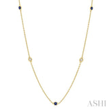 1/6 ctw Round Cut Diamond and 1.75MM Sapphire Precious Station Necklace in 14K Yellow Gold