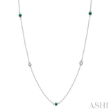 3/8 ctw Round Cut Diamond and 2.6MM Emerald Precious Station Necklace in 14K White Gold