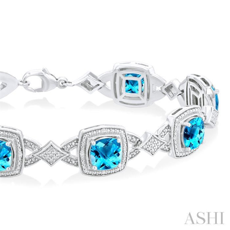 Diamond & Oval Cut Blue Topaz Tennis Bracelet 14k White Gold