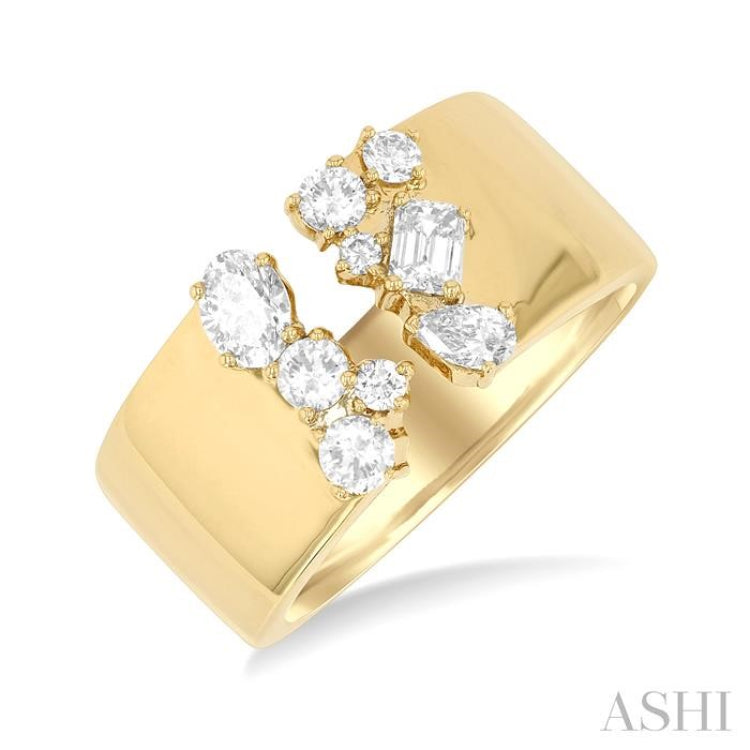3 4 ctw Open Top Mixed Diamond Cut Wide Fashion Band in 14K Yellow Gold