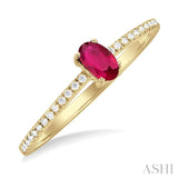 1/10 ctw Petite 5X3MM Oval Cut Ruby and Round Cut Diamond Precious Fashion Ring in 10K Yellow Gold