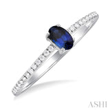 1/10 ctw Petite 5X3MM Oval Cut Sapphire and Round Cut Diamond Precious Fashion Ring in 10K White Gold