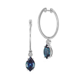 14K white gold hoop earrings featuring 10x6mm flame-cut Chatham lab grown alexandrite with Chatham lab grown diamond accents.