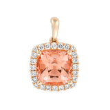 14K rose gold pendant featuring a century-cut Chatham lab grown champagne sapphire with a halo of Chatham lab grown diamonds.