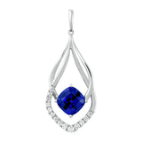 14K white gold pendant featuring a century-cut Chatham lab grown sapphire with Chatham lab grown diamond accents.