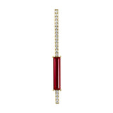 14K yellow gold bar pendant with 14x3mm elongated baguette Chatham lab grown ruby and Chatham lab grown diamond accents.