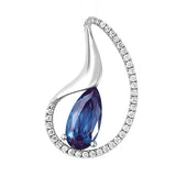 14K white gold pendant featuring a 12x6mm pear Chatham lab grown alexandrite with Chatham lab grown diamond accents.