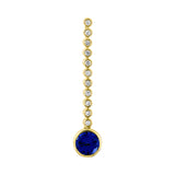 14K yellow gold pendant featuring 7mm round Chatham lab grown sapphire with Chatham lab grown diamond accents, all bezel set.
