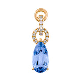 14K rose gold pendant featuring a pear-cut Chatham lab grown aqua blue spinel with Chatham lab grown pavé diamond accents.