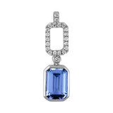 14k white gold pendant featuring an 9x6mm emerald-cut Chatham lab grown aqua blue spinel with Chatham lab grown diamonds.